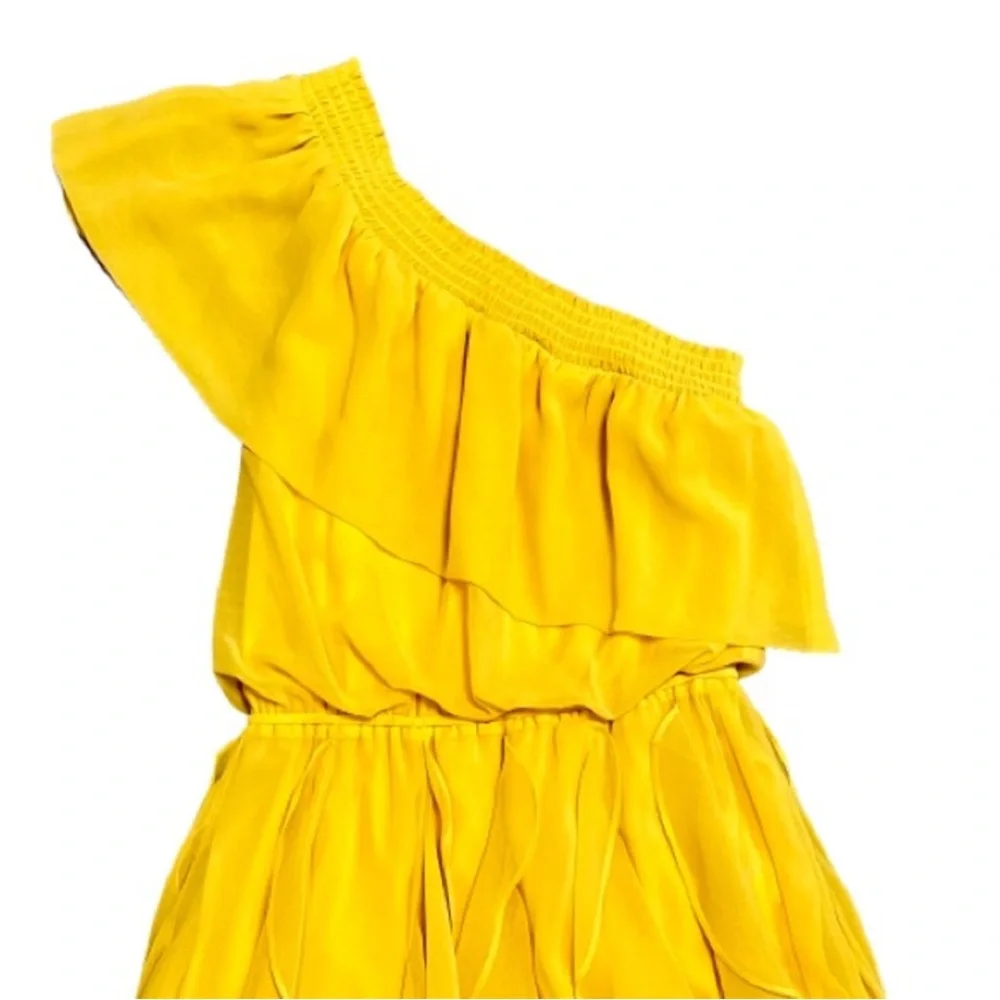 Jessica Simpson Yellow One-Shoulder Ruffle Dress Asymmetrical small